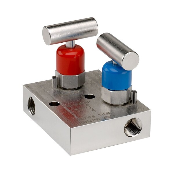 2 Valve Manifold, Hard Seat, Flange x 1/2 NPT Female, 316 SS, 0.187" Orifice